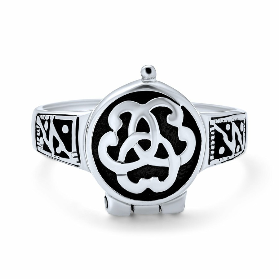 Shop Women Bling Jewelry Engravable Rings | Triquetra Irish Celtic Knot Signet Locket Poison Ring Sterling Silver