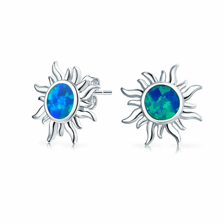 Shop Women Bling Jewelry Stud Earrings | Created Blue Orange Opal Sun Burst Stud Earrings Gold Plated Silver