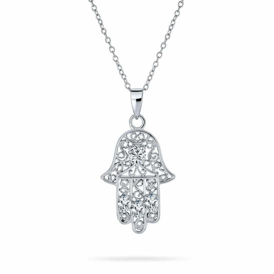 Shop Women Bling Jewelry Engravable Necklaces | Religious Evil Eye Star Of David Hamsa Hand Earrings Pendant