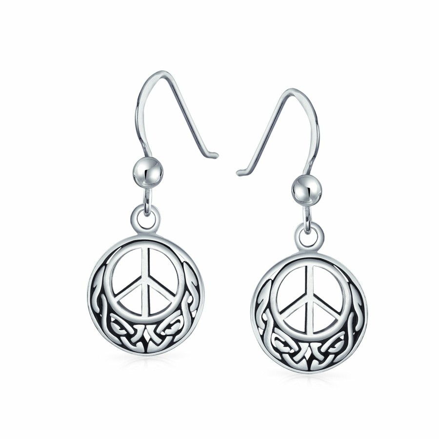 Shop Women Bling Jewelry Dangle Drop Earrings | Peace Signcircle Aum Om Ohm Sanskrit Drop Earrings Yogi .925