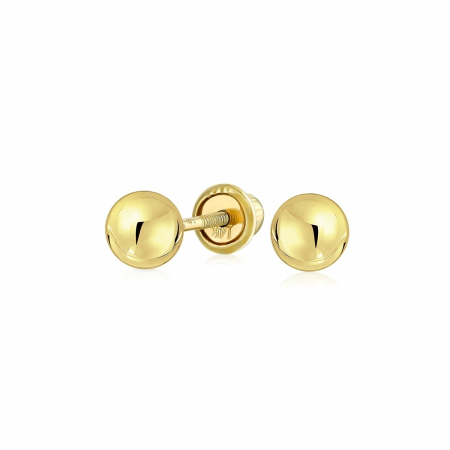 Shop Women Bling Jewelry Stud Earrings | Tiny Mini Real 14K Yellow Gold Ball Stud Earrings Screwback 3,4 Mm