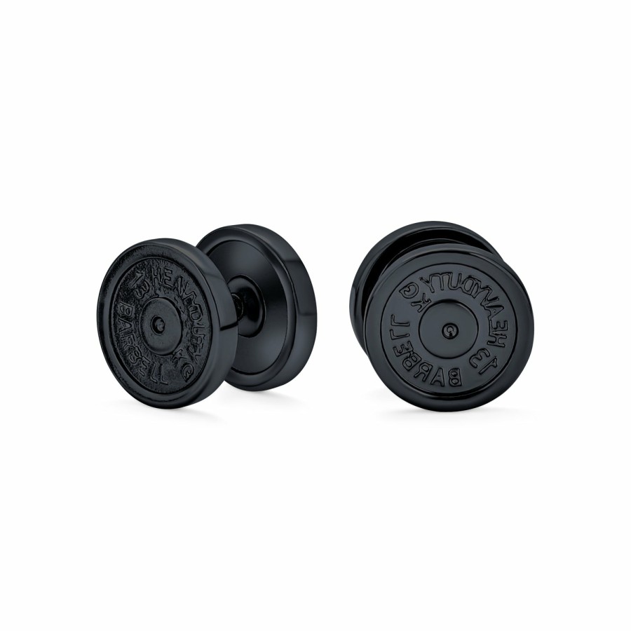 Shop Men Bling Jewelry Mens Earrings | Dumbbell Black Plated Faux Plugs Earrings Women 316L Steel 16G 12Mm