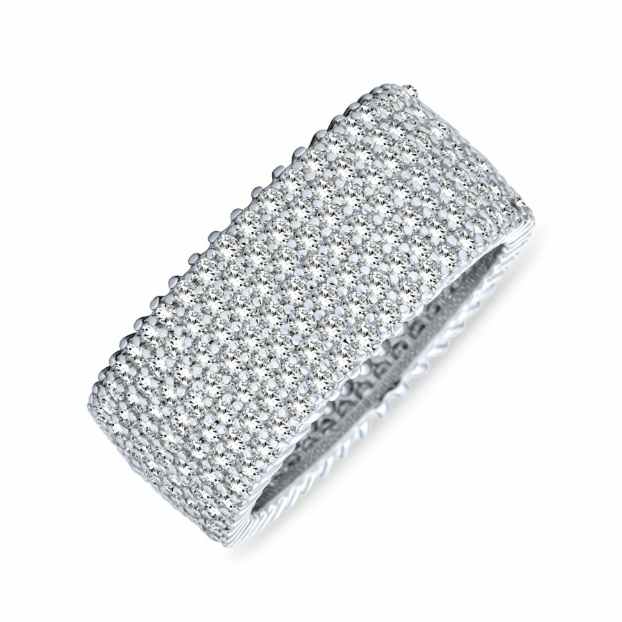 Shop Women Bling Jewelry Wedding Bands | Pave 5 Row Wide Cz Wedding Eternity Band Ring .925 Sterling Silver