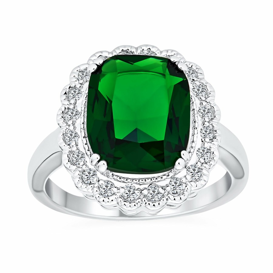 Shop Women Bling Jewelry Engravable Rings | Aaa Cz Ruby Emerald Cut Art Deco Style 5-10Ct Cocktail Ring