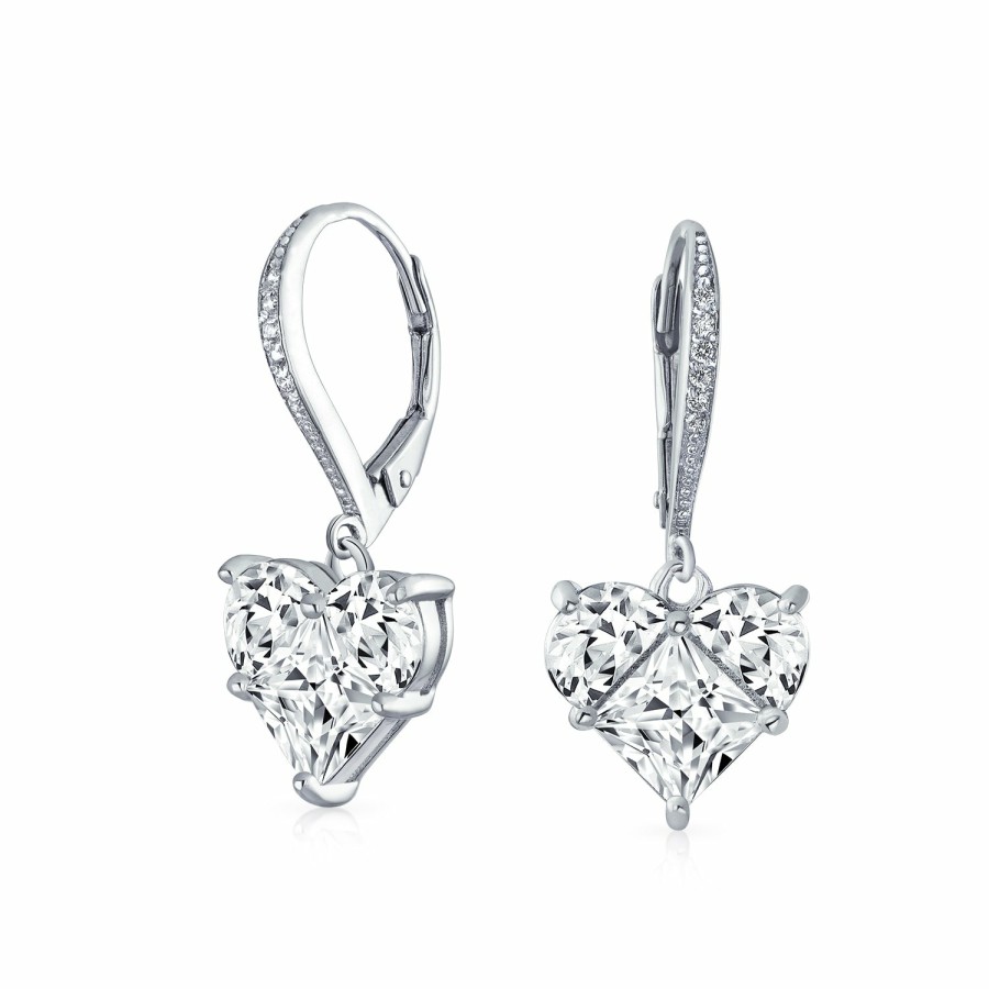 Shop Women Bling Jewelry Dangle Drop Earrings | Bridal 4Ct Heart Dangle Lever Back Earrings Aaa Cz .925 Sterling Silver