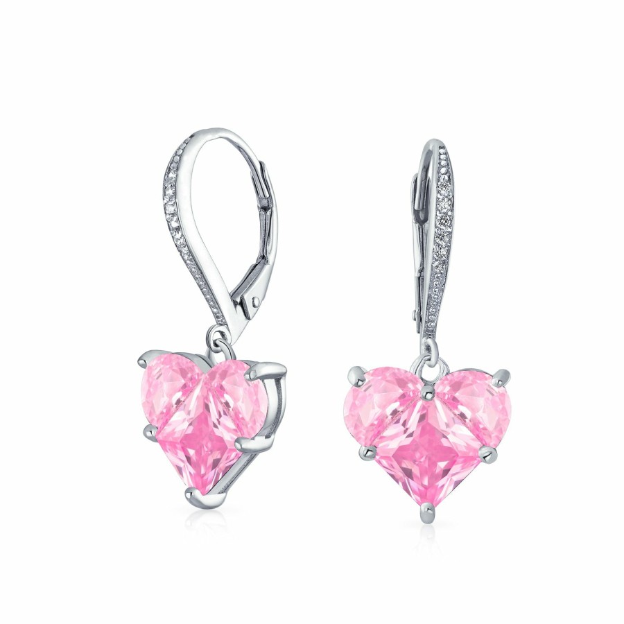 Shop Women Bling Jewelry Dangle Drop Earrings | Bridal 4Ct Heart Dangle Lever Back Earrings Aaa Cz .925 Sterling Silver