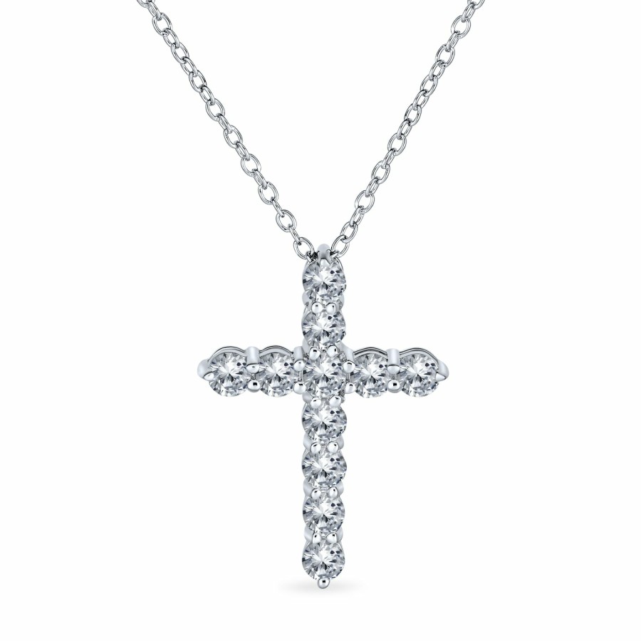 Shop Women Bling Jewelry | Dainty Bridal Baguette Aaa Cz Cross Pendant Necklace Sterling