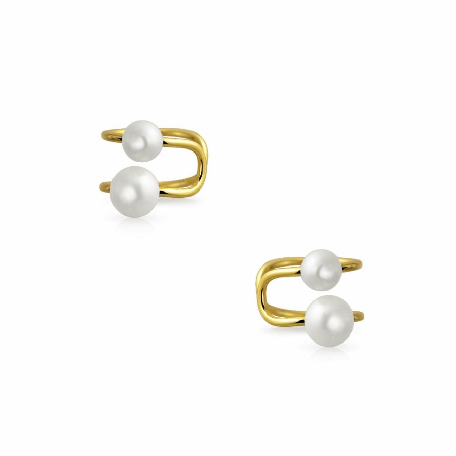 Shop Women Bling Jewelry Ear Cuffs, Cartilage Earrings | Spiral Freshwater Pearl Cartilage Earring Gold Plated Sterling