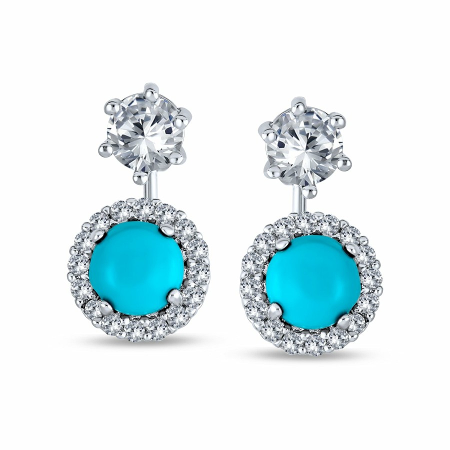 Shop Women Bling Jewelry Stud Earrings | Blue Turquoise Halo Cz Prom Ear Jacket Earrings Silver Plated Aqua