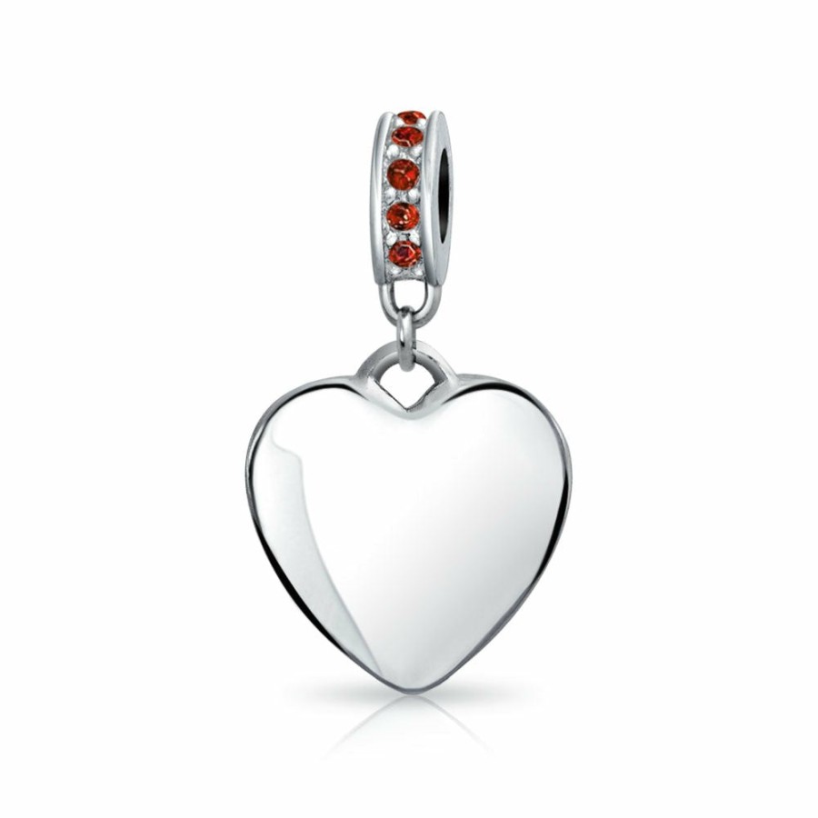 Shop Women Bling Jewelry Birthstone Beads | Crystal Accent Dangle Heart Shape Charm Bead .925 Sterling Silver