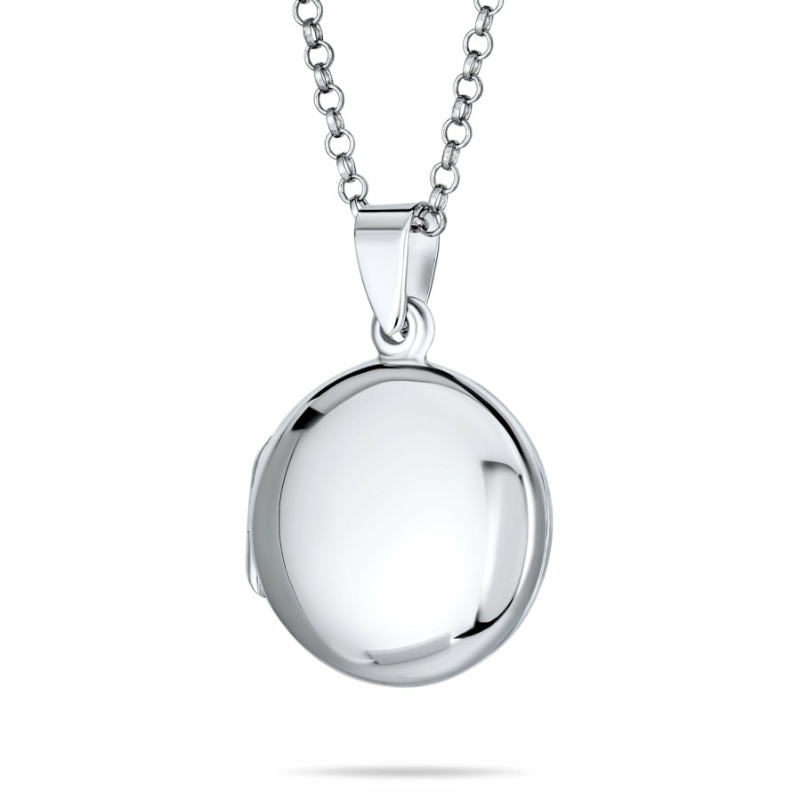 Shop Women Bling Jewelry Engravable Necklaces | Medium Large Round Photo Locket Hold Pictures .925 Silver Necklace