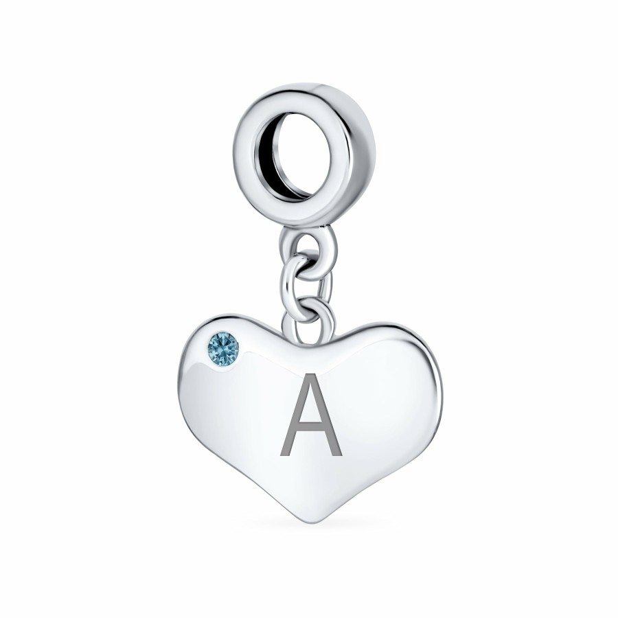 Shop Women Bling Jewelry Birthstone Beads | Blue Topaz Crystal Accent Heart Shaped Dangle Bead Charm .925 Silver