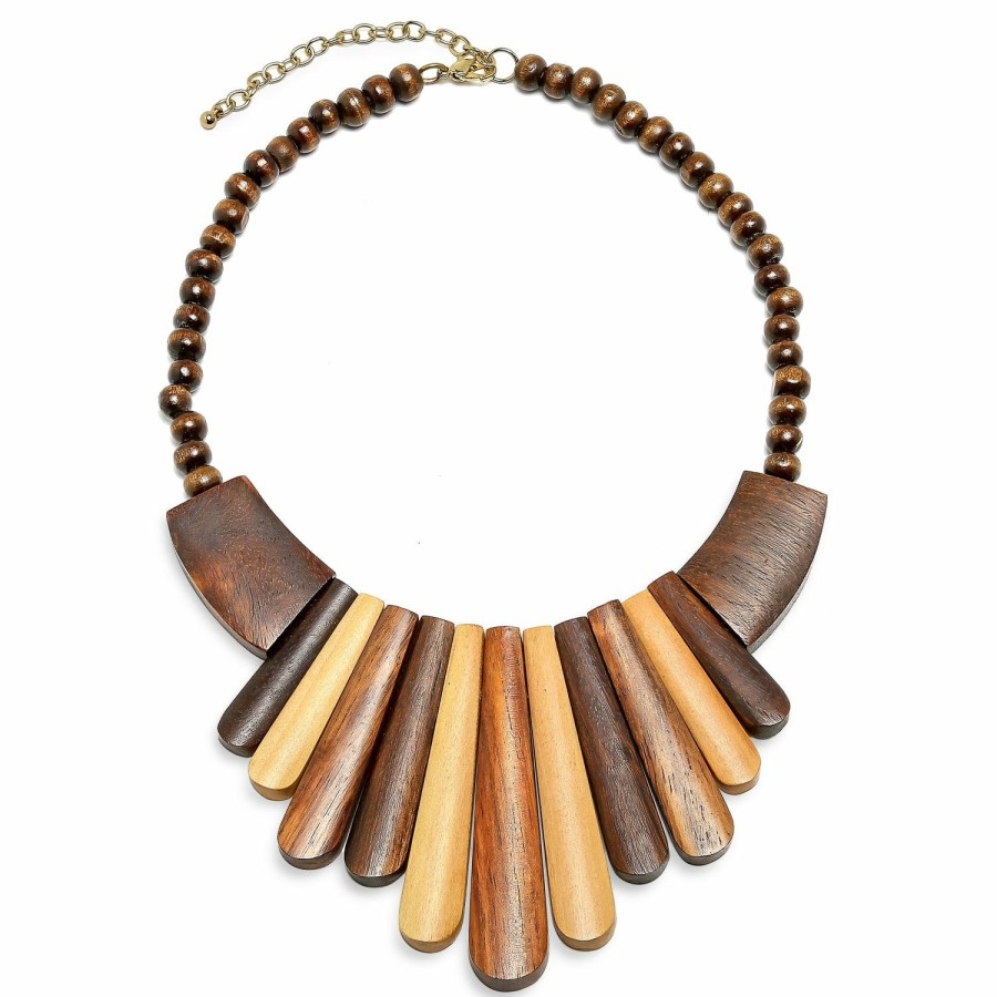 Shop Women Bling Jewelry Statement Necklaces | Artisan Beads Wood Boho Fan Bib Collar Statement Necklace Woman