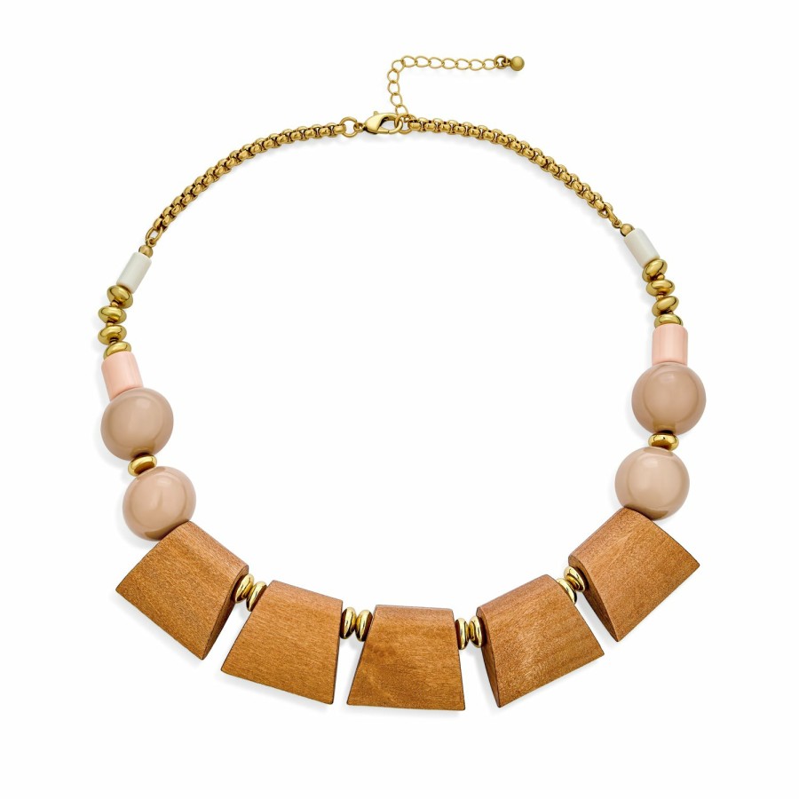 Shop Women Bling Jewelry Statement Necklaces | Artisan Beads Wood Boho Fan Bib Collar Statement Necklace Woman