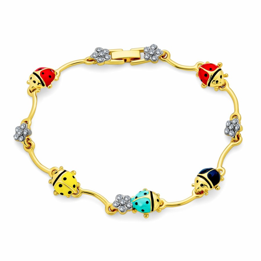 Shop Women Bling Jewelry Unique Bracelets | Garden Lucky Ladybug Link Charm Bracelet Crystal Gold Plated