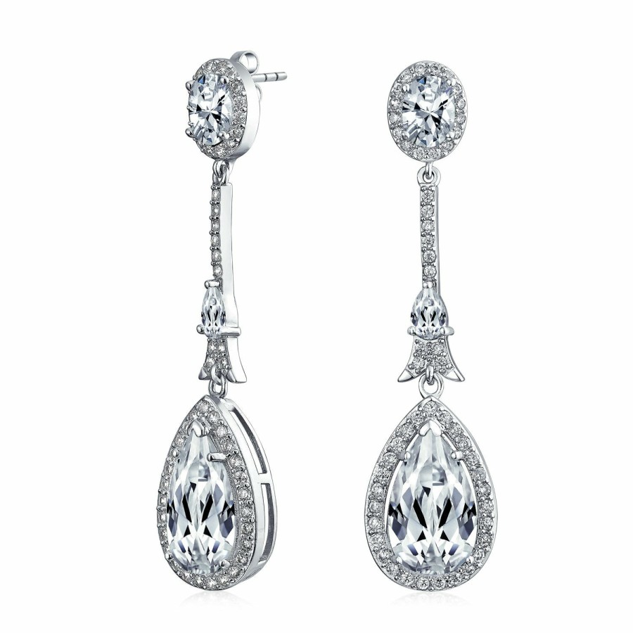 Shop Women Bling Jewelry Chandelier Earrings | Art Deco Long Teardrop Statement Cz Chandelier Earrings Jewel Colors