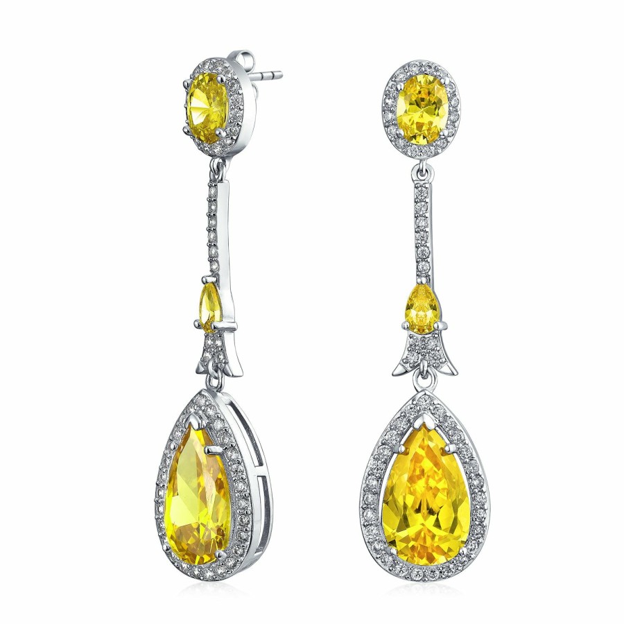 Shop Women Bling Jewelry Chandelier Earrings | Art Deco Long Teardrop Statement Cz Chandelier Earrings Jewel Colors