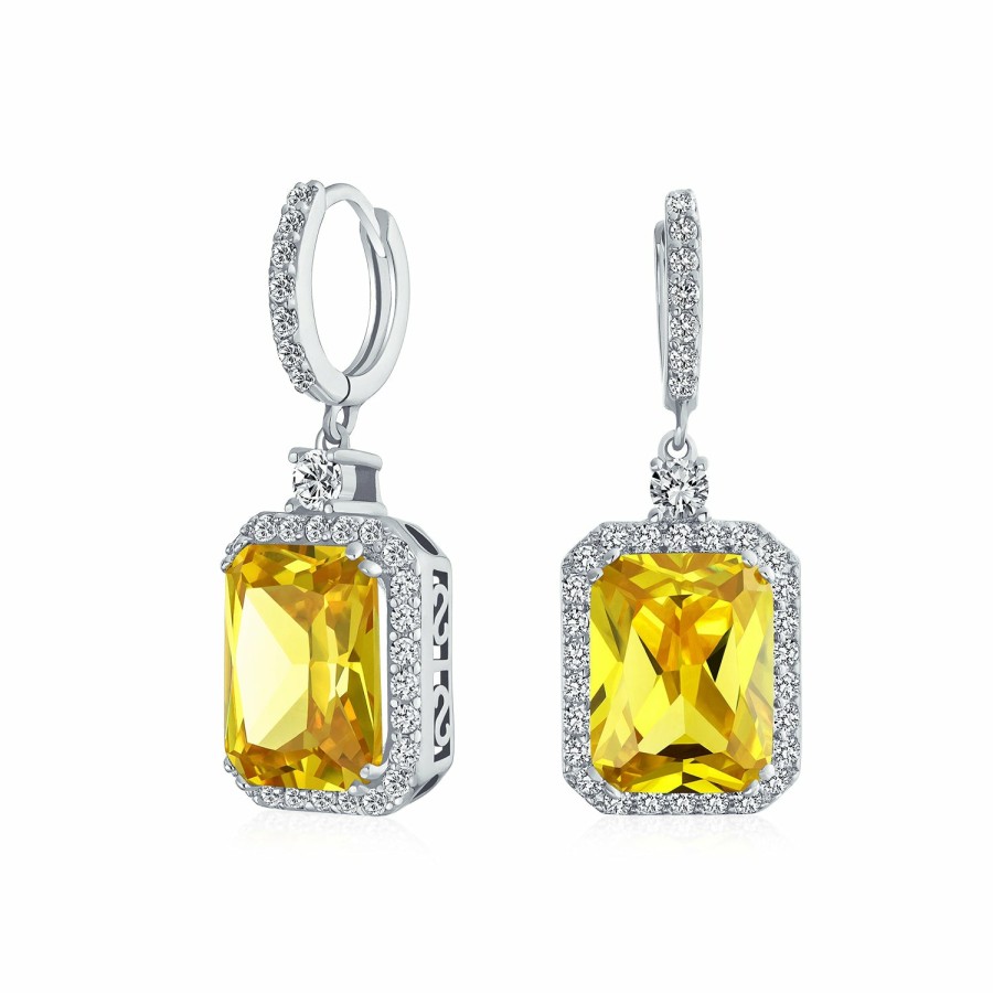 Shop Women Bling Jewelry Dangle Drop Earrings | 10Ct Emerald Cut Cz Dangle Hoop Statement Earrings Silver Plated