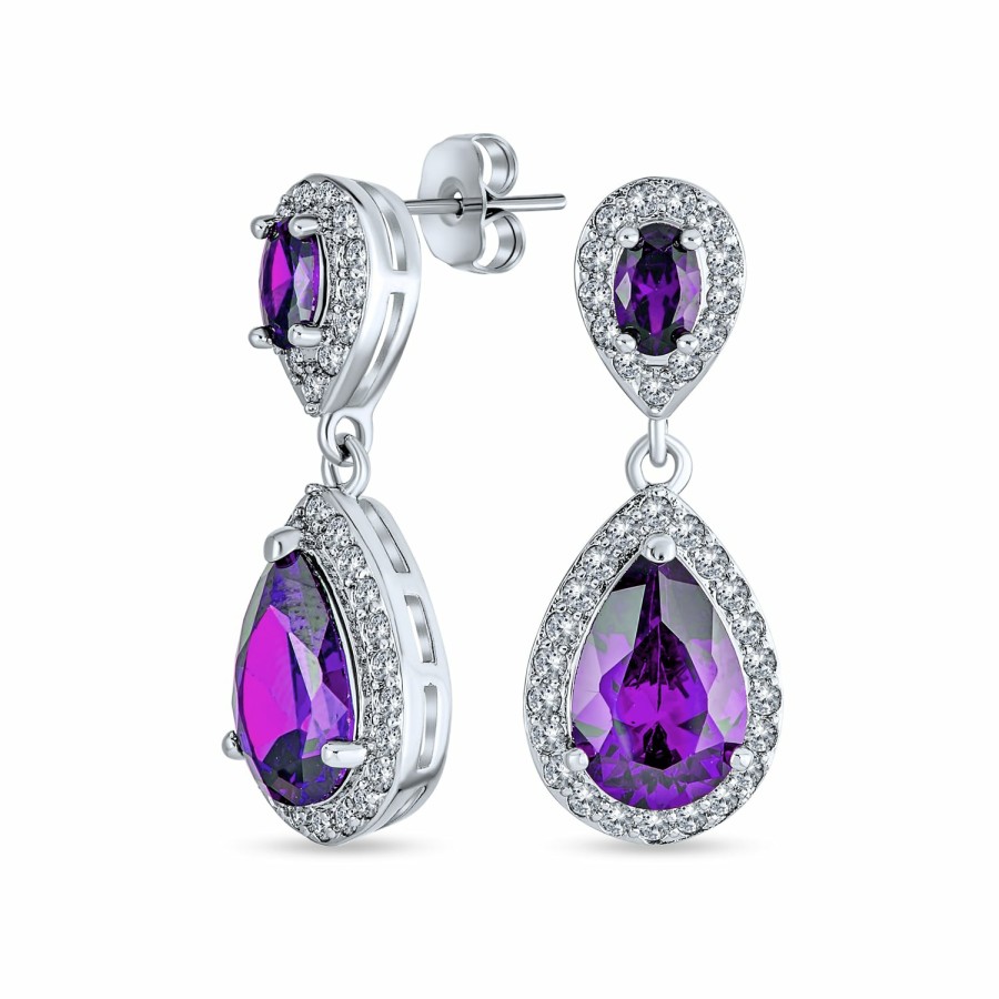 Shop Women Bling Jewelry Dangle Drop Earrings | Bridal Classic Color Gemstone Pave Aaa Cz Halo Teardrop Drop Earrings