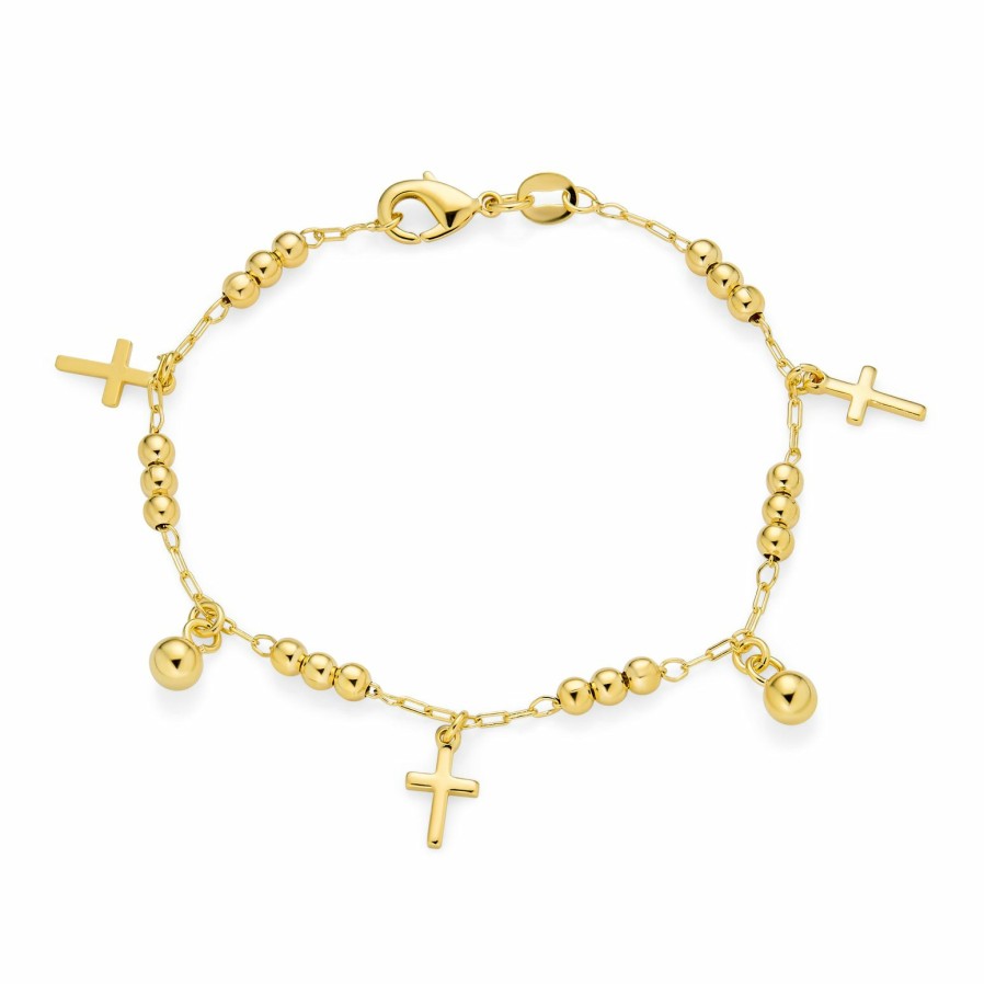 Shop Women Bling Jewelry Charm Bracelets | Multi Crosses Religious Beads Bells Dangle Charm Bracelet Gold Plated