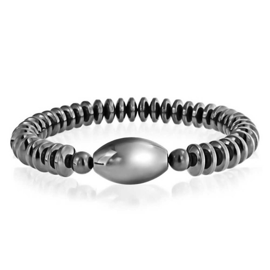 Shop Men Bling Jewelry Mens Bracelets & Id Bracelets | Magnetic Charcoal Grey Hematite Disc Strand Stretch Bracelet Women Men