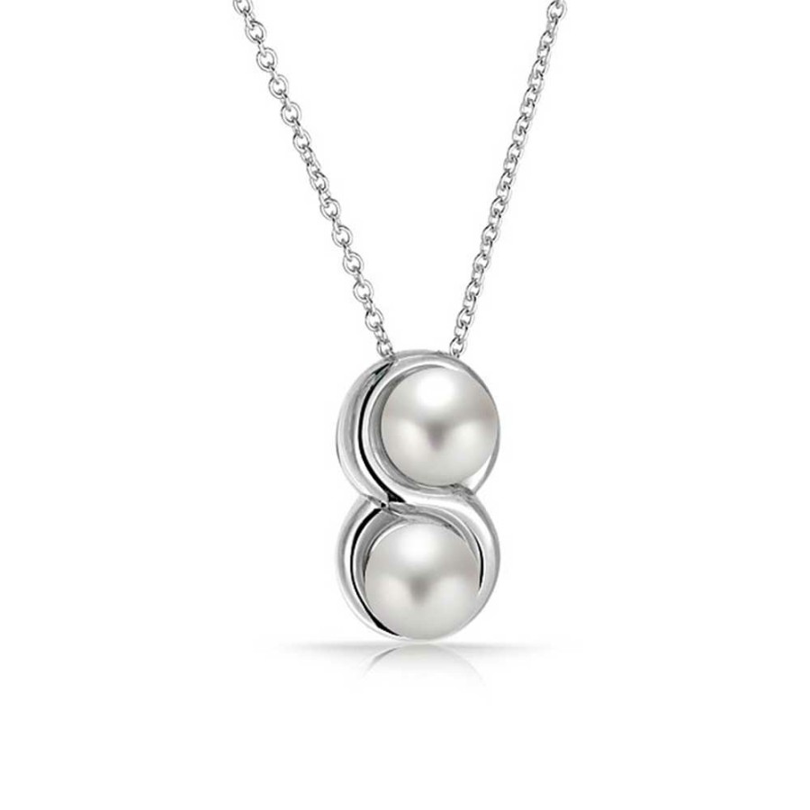 Shop Women Bling Jewelry Pendant Necklaces | Bridal Wedding Infinity Pendant Double White Pearl .925 Sterling Silver