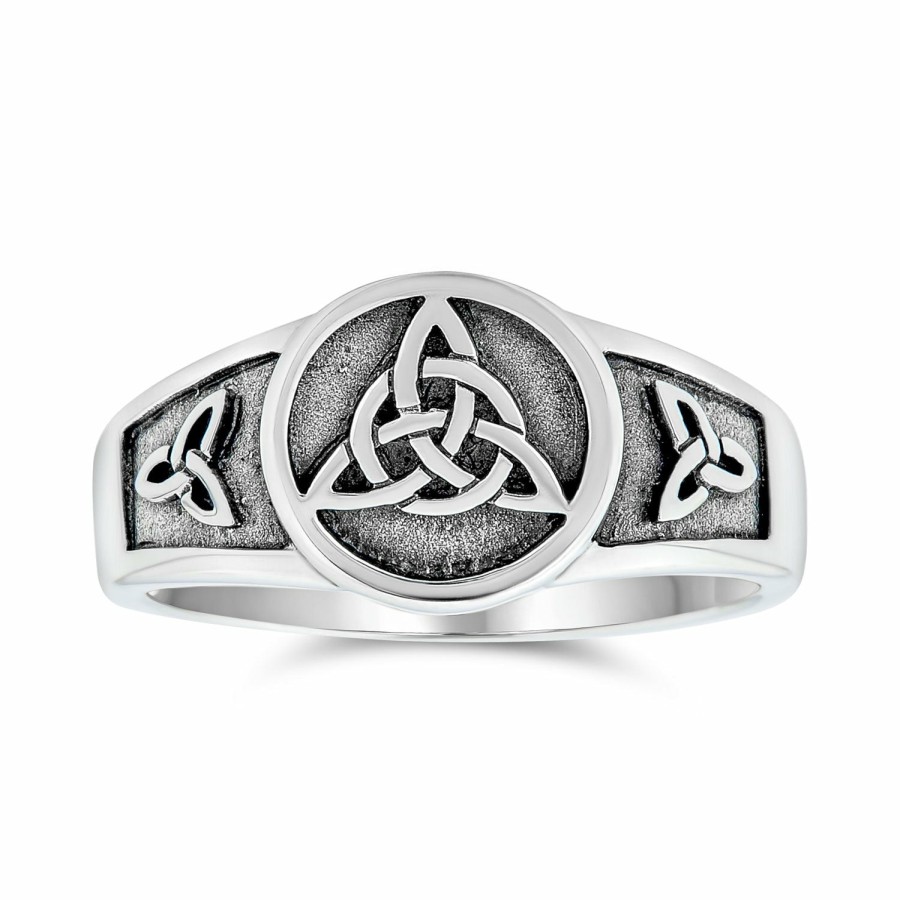 Shop Men Bling Jewelry Mens Engravable Rings | Celtic Trinity Knot Triquetra Ring Signet Ring .925 Sterling Silver