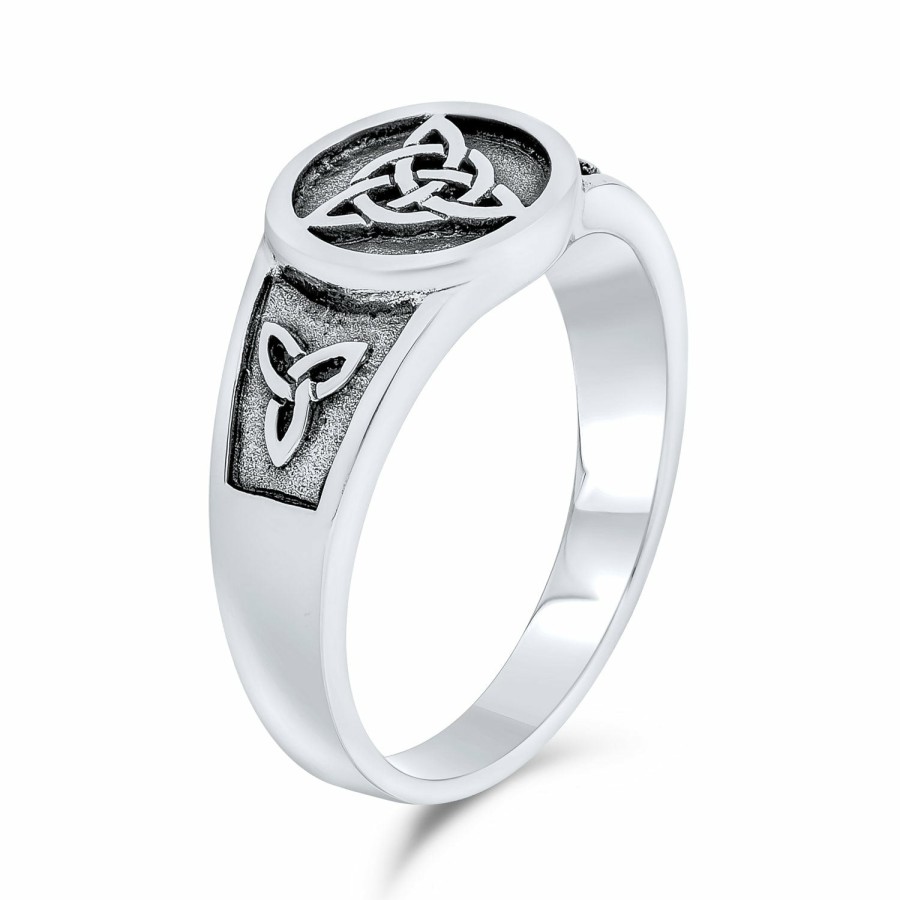 Shop Men Bling Jewelry Mens Engravable Rings | Celtic Trinity Knot Triquetra Ring Signet Ring .925 Sterling Silver