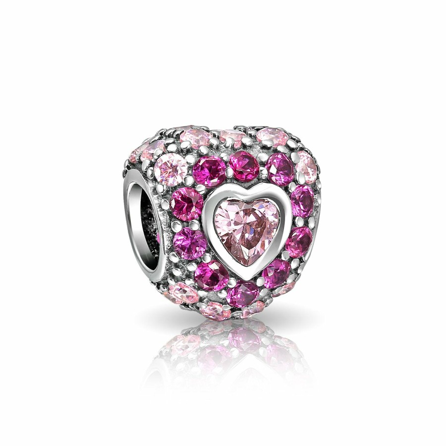 Shop Women Bling Jewelry Flower Beads | Word Love Valentine Pave Crystal Flower Power Heart Shape Charm Bead