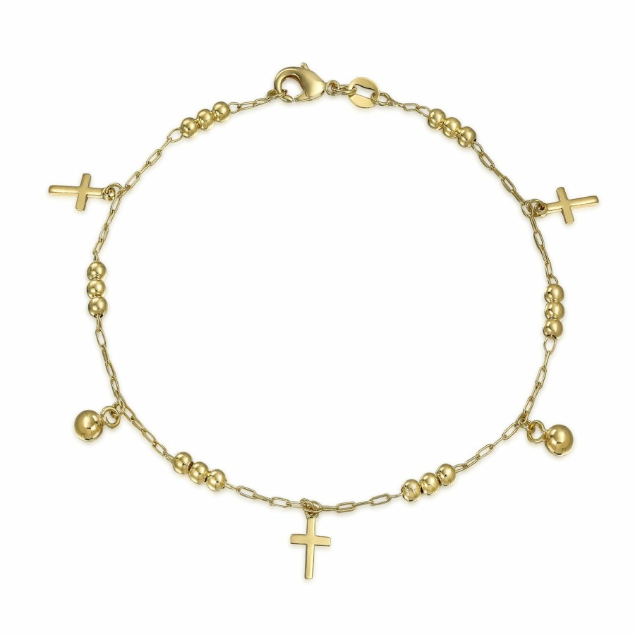 Shop Women Bling Jewelry Ankle Bracelets | Multi Crosses Religious Beads Bells Dangle Charm Anklet Gold Plated