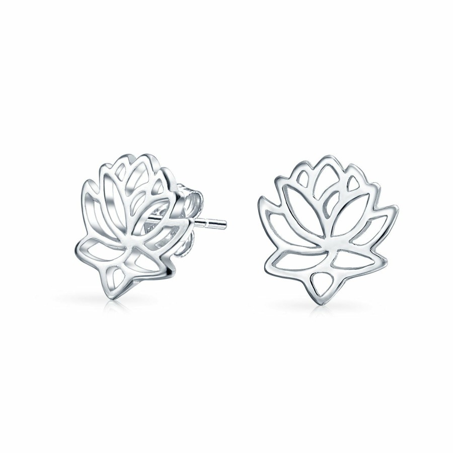 Shop Women Bling Jewelry Stud Earrings | Cut Out Zen Lotus Flower Stud Earrings Women .925 Sterling Silver