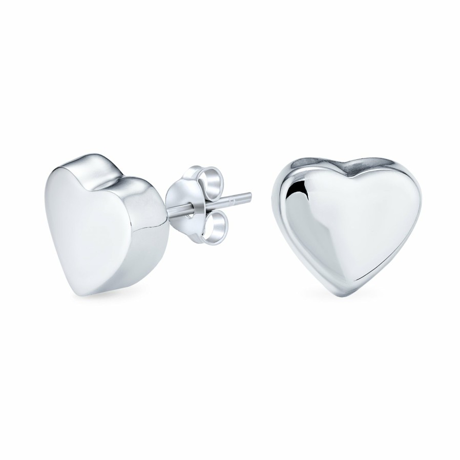 Shop Women Bling Jewelry Engravable Earrings | Simple Plain Initial Heart Shape Stud Earrings .925Sterling Silver