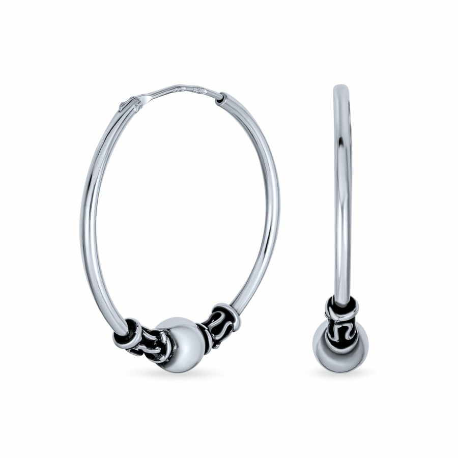 Shop Women Bling Jewelry Hoops Huggies Earrings | Ball Bead Continuous Endless Round Hoop Earrings .925 Sterling Silver