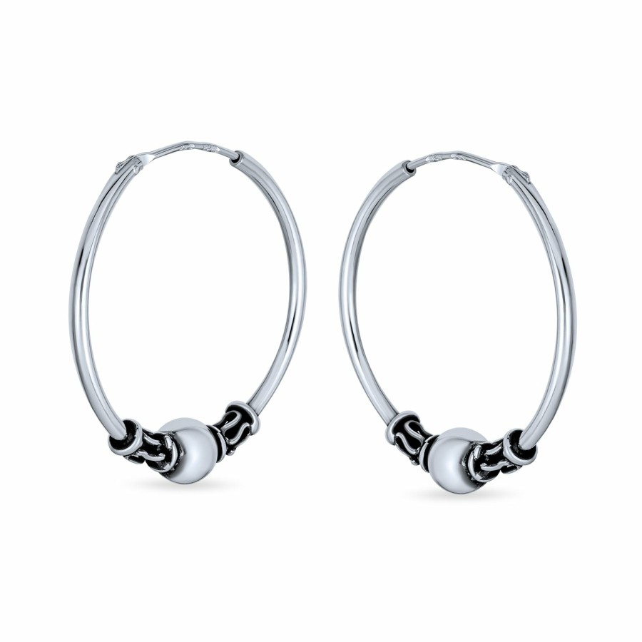 Shop Women Bling Jewelry Hoops Huggies Earrings | Ball Bead Continuous Endless Round Hoop Earrings .925 Sterling Silver