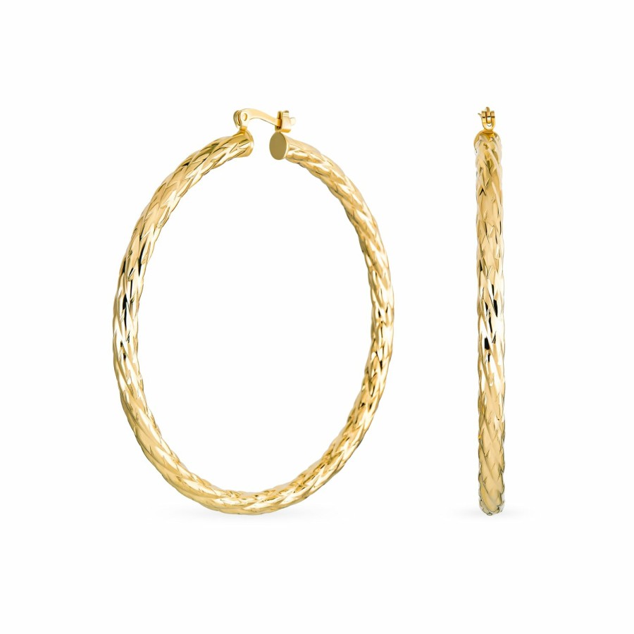 Shop Women Bling Jewelry Hoops Huggies Earrings | Twisted Rope Cable Large Hoop Earrings Gold Plated 2.25 Inch Dia