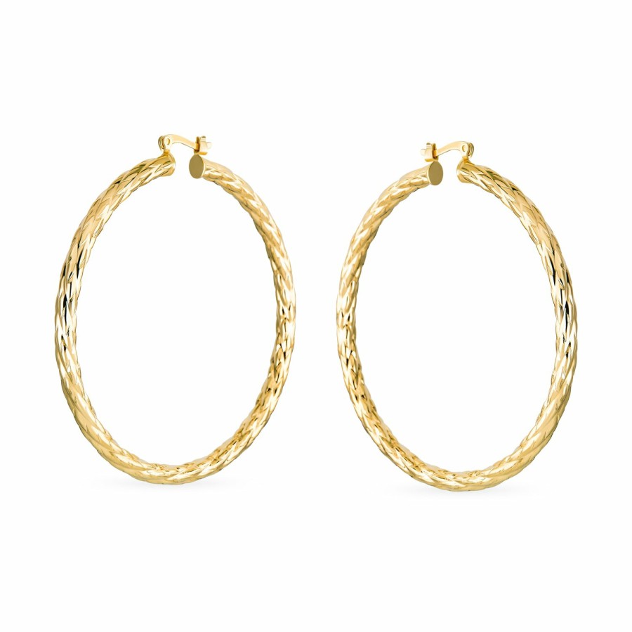 Shop Women Bling Jewelry Hoops Huggies Earrings | Twisted Rope Cable Large Hoop Earrings Gold Plated 2.25 Inch Dia