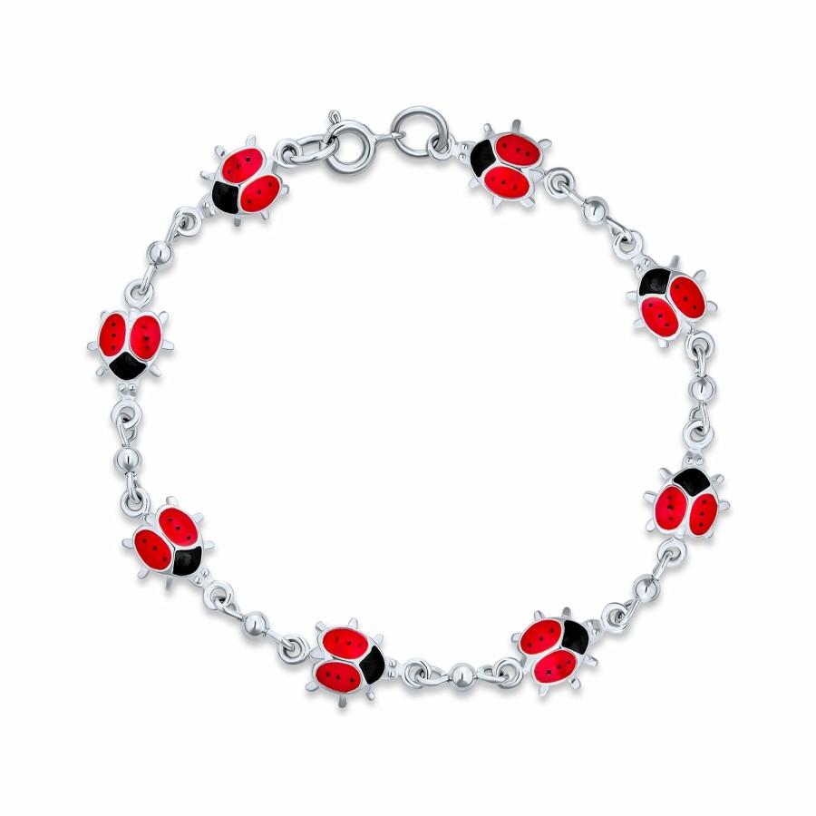 Shop Women Bling Jewelry Unique Bracelets | Enamel Station Multi Charm Red Ladybugs Bracelet .925Sterling Silver