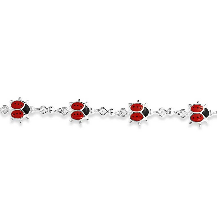 Shop Women Bling Jewelry Unique Bracelets | Enamel Station Multi Charm Red Ladybugs Bracelet .925Sterling Silver