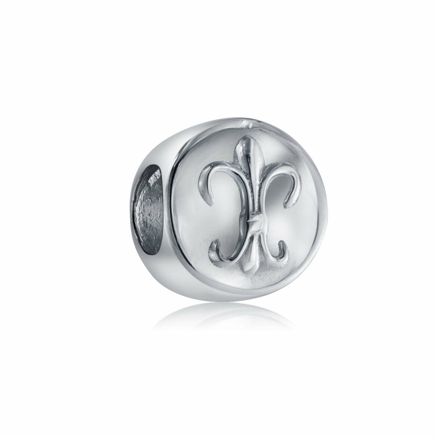 Shop Women Bling Jewelry Unique Charms | Fleur De Lis Symbolic Flower Ornate Charm Bead .925 Sterling Silver