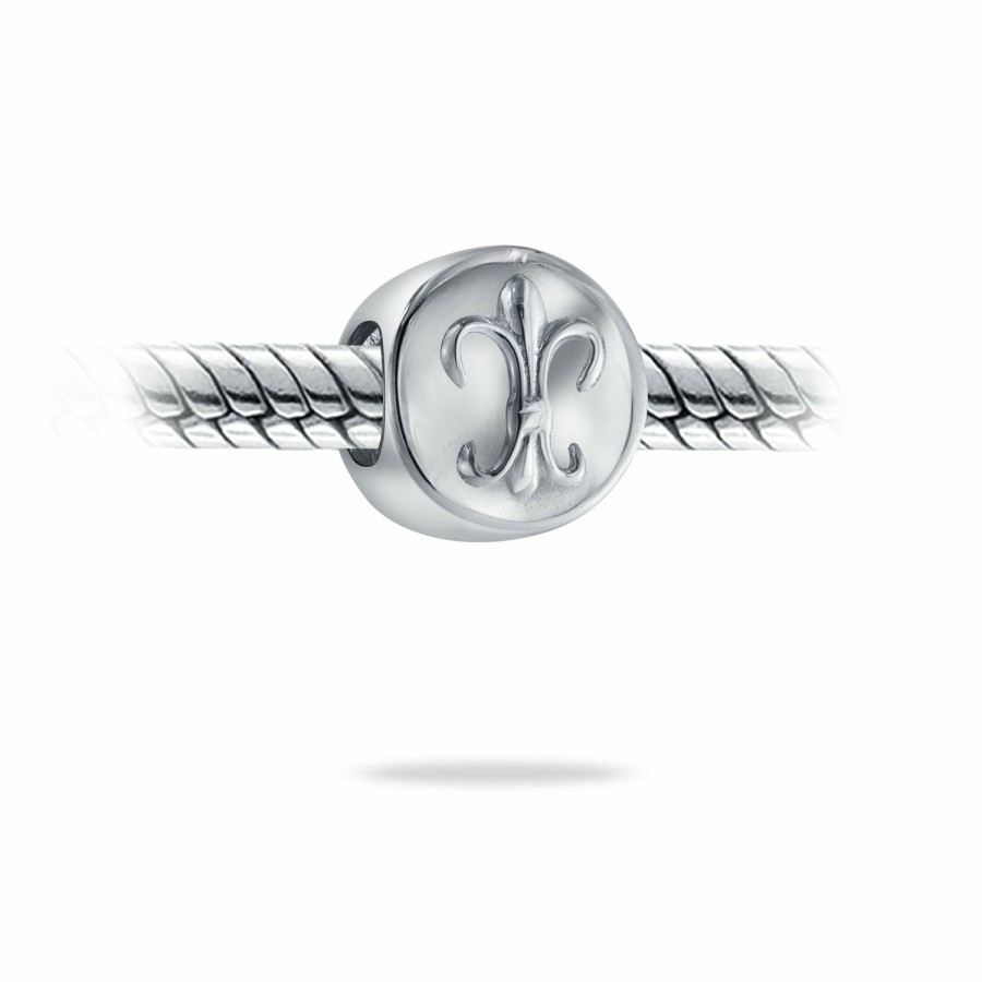 Shop Women Bling Jewelry Unique Charms | Fleur De Lis Symbolic Flower Ornate Charm Bead .925 Sterling Silver