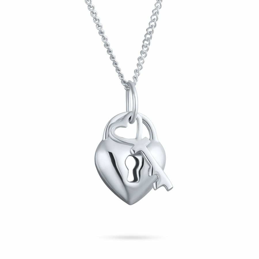 Shop Women Bling Jewelry Delicate Pendant Necklaces | Romantic Lock Key Heart Charm Pendant .925Sterling Silver Necklace