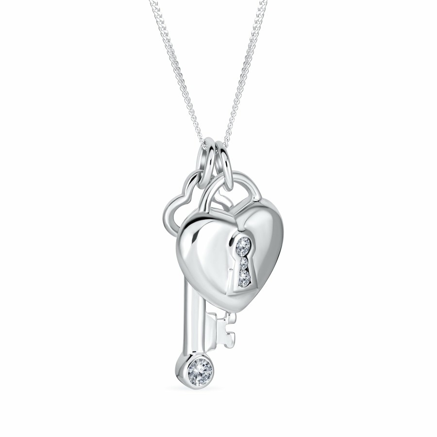 Shop Women Bling Jewelry Delicate Pendant Necklaces | Romantic Lock Key Heart Charm Pendant .925Sterling Silver Necklace