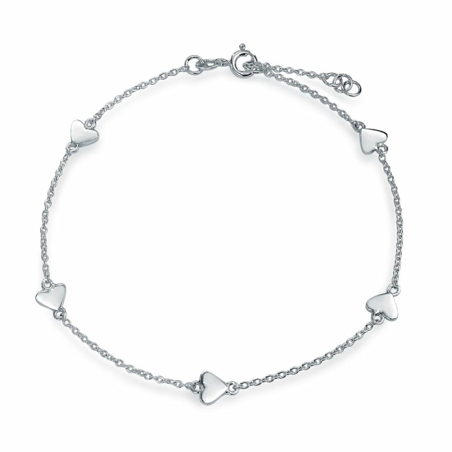 Shop Women Bling Jewelry Delicate Bracelets | Romantic Multi Heart Charms Anklet Ankle Bracelet .925 Sterling Silver