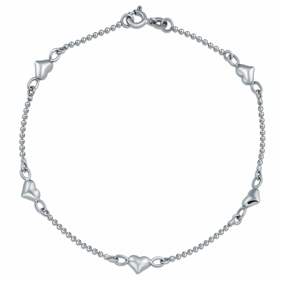 Shop Women Bling Jewelry Delicate Bracelets | Romantic Multi Heart Charms Anklet Ankle Bracelet .925 Sterling Silver