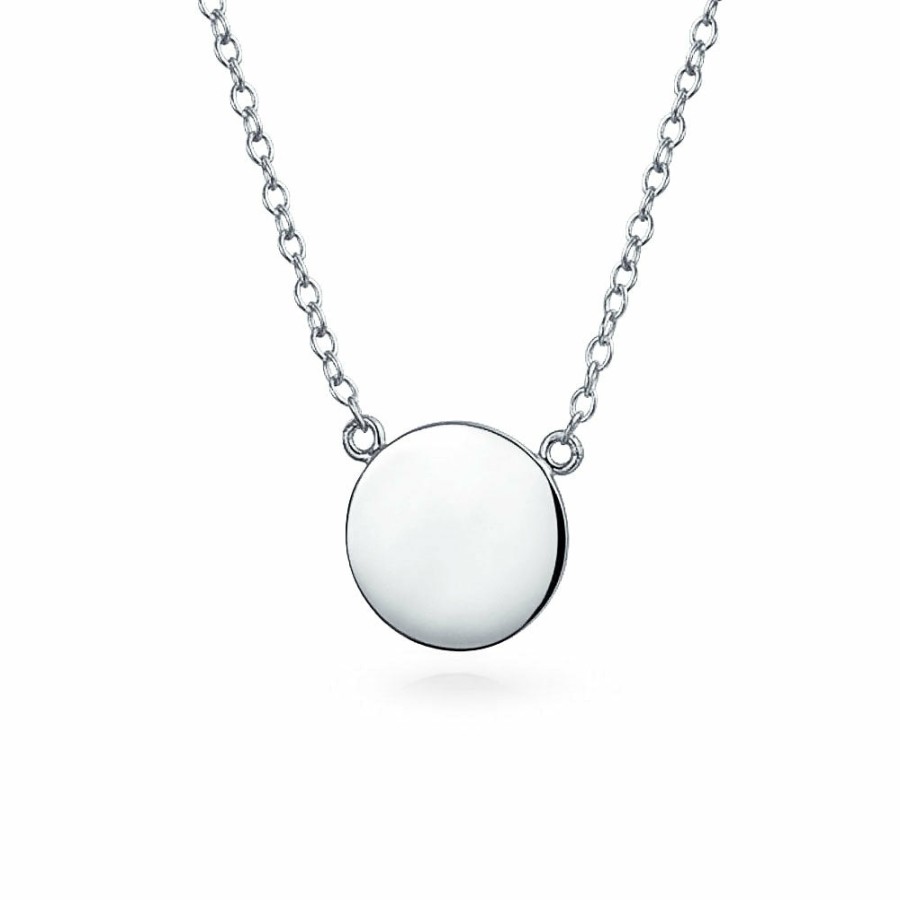 Shop Women Bling Jewelry Pendant Necklaces | Round Circle Disc Geometric Station Pendant Necklace Sterling