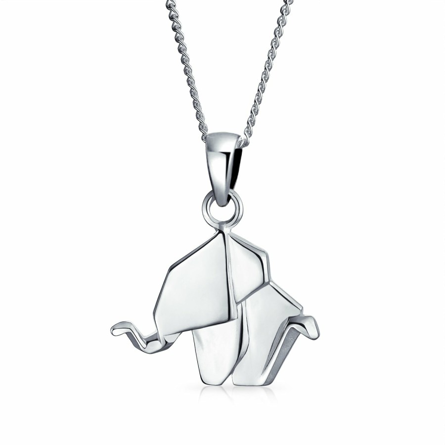 Shop Women Bling Jewelry Pendant Necklaces | 3D Origami Jewelry Crane Cat Elephant Necklace Pendant Sterling Silver