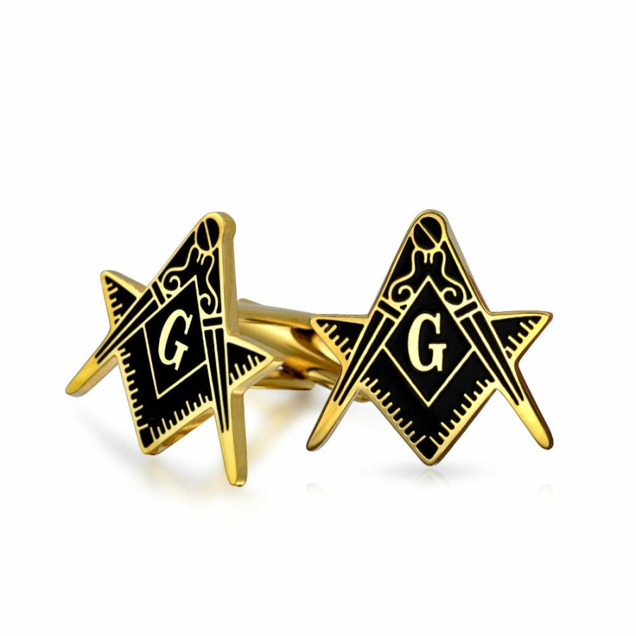 Shop Men Bling Jewelry Cufflinks | Freemasons Masonic Compass Cufflinks Gold Plated Stainless Steel