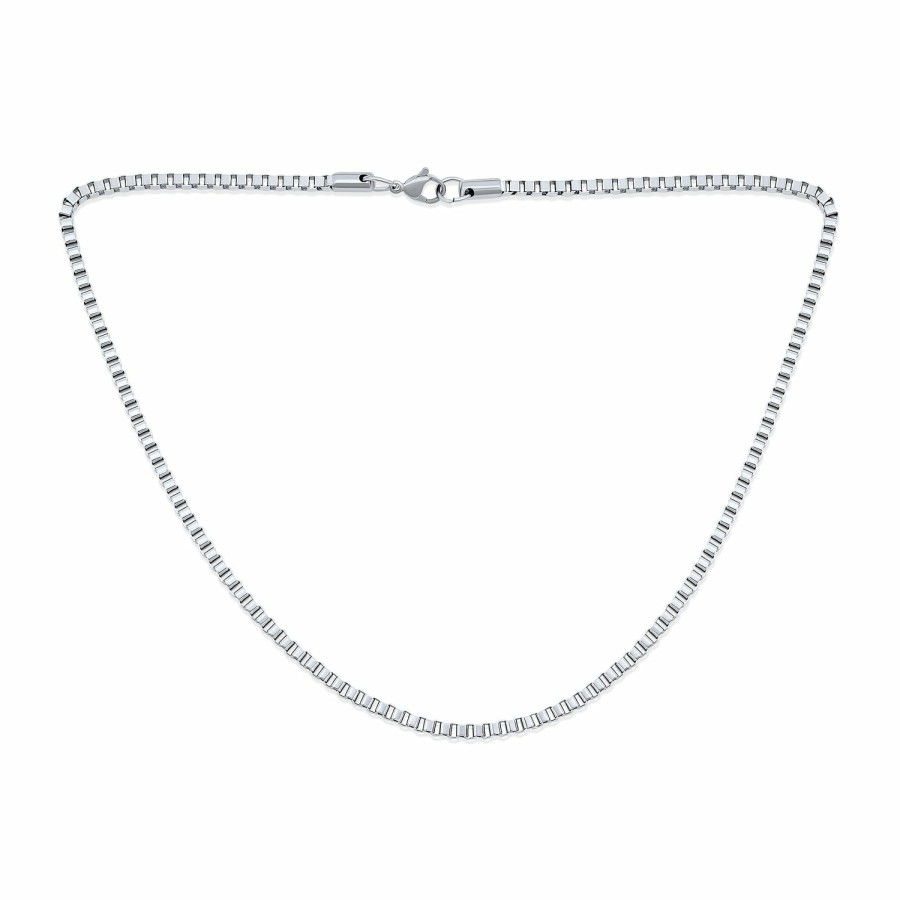 Shop Men Bling Jewelry Mens Necklace Chains | Venetian Box Necklace Silver Plated Stainless Steel 16-30 Inch