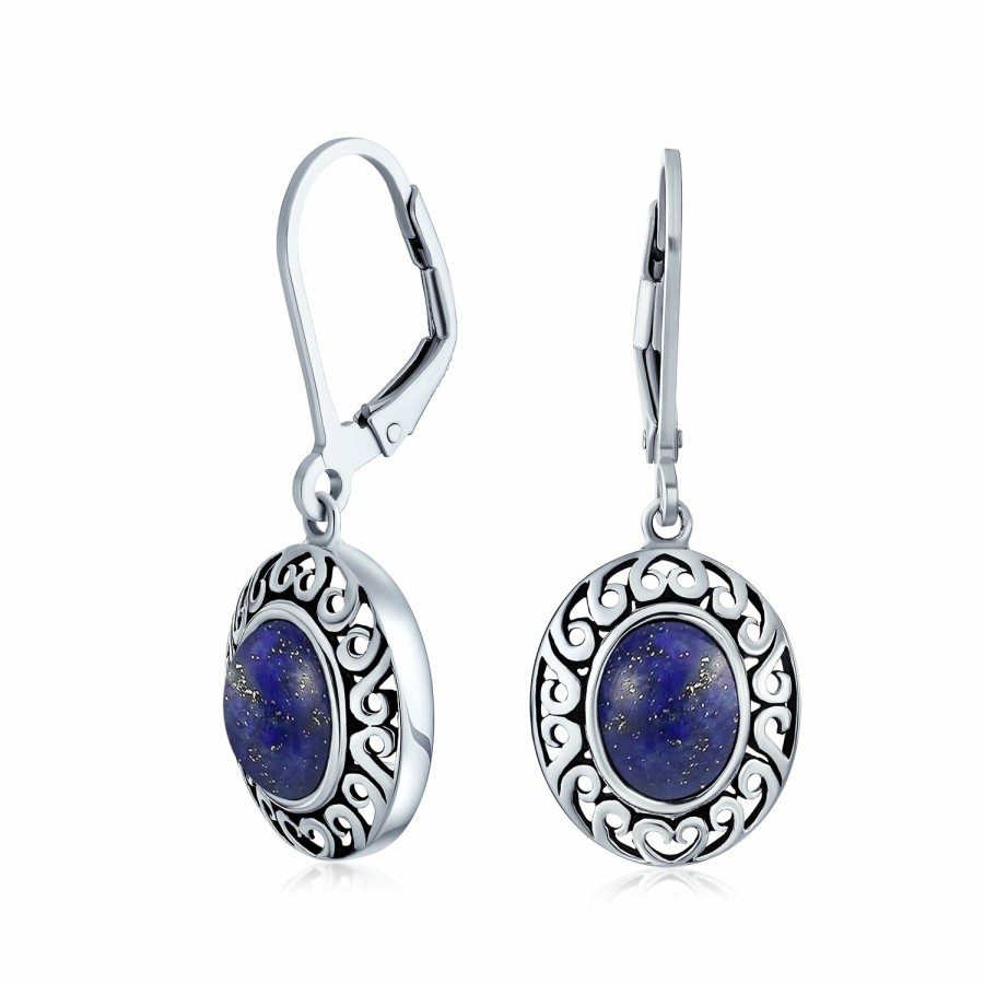 Shop Women Bling Jewelry Dangle Drop Earrings | Western Gemstone Oval Teardrop Dangle Drop Earrings .925 Silver