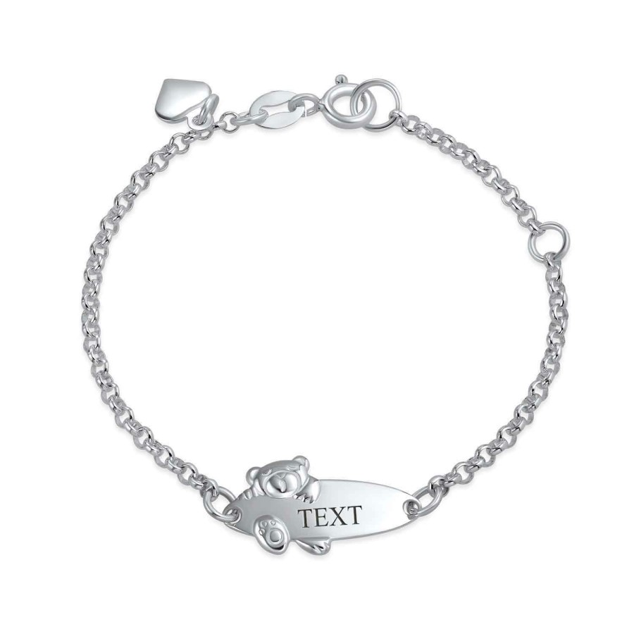 Shop Men Bling Jewelry Boys Jewelry | Teddy Bear Id Bracelet Name Plated Bar Sterling Small Wrists Silver